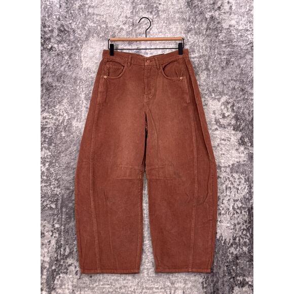 New Free People Pants 26 Womens Good Luck Mid Rise Corduroy Barrel Leg - Picture 1 of 7